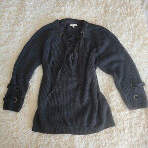 Miracle Cotton Blend Lace Front Gray Sweater, Size M/L